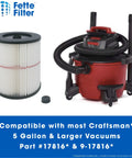 Two Pack General Purpose Replacement Cartridge Filter For Shop Vacs And Craftsman Red Stripe Vacuums, Heavy Duty Dust Control