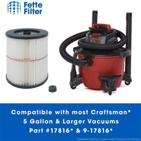 Two Pack General Purpose Replacement Cartridge Filter For Shop Vacs And Craftsman Red Stripe Vacuums, Heavy Duty Dust Control