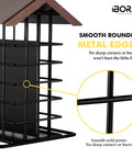 Close-up of Outdoor Suet Feeder With Squirrel Proof Hook For Birds All Metal Roofed Cage Feeder Weatherproof design.