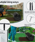 Beast Compost And Peat Moss Spreader for Lawns and Gardens with 2 in 1 ATV and T Shaped Handle, shown in use and connection
