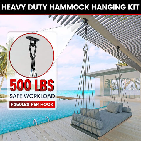 304 Stainless Steel Pad Eye Hooks Set Of 8 For Ceiling Hammock Swing And Plant Hangers shown in outdoor setting