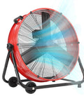 Heavy Duty 24 Inch Industrial Floor Fan With High Velocity Airflow, 3 Speed Settings, 4800 To 8800 CFM, Durable Metal Blades, Red