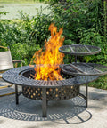 47 Inch Round Fire Pit With Two Grills, Lid And Tabletop, 3 In 1 Outdoor Fire Pit For Backyard
