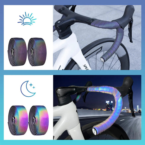 Rocket Texture Anti Slip Bar Tape For Road Bikes Cushioned PU Handlebar Wrap With Sweat Resistant Grip, Bright Aurora Color on handlebars