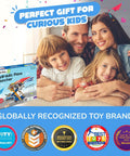 Family with kids holding 2in1 Hydraulic Paper Airplanes And Darts Launcher STEM Toy For Kids Ages 6 To 14, Easy DIY Build Kit