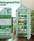 Four Tier Indoor Mini Greenhouse With Grow Lights 32W Full Spectrum Plant Light With Timer Easy Setup Adjustable Metal Shelves Portable Seed Starting And Indoor Plant Stand For Your Home Garden showing PVC cover and plants