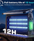 Outdoor Bug Zapper Powered By Solar And USB, 4000V Grid, 15W UV LED Fly Light Attracts Flies And Moths displaying battery life