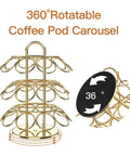 Heavy Duty Metal K Cup Pod Organizer Carousel For Home Kitchen Counter Coffee Station, Holds 27 K Cups, 360° spin gold finish