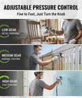 Adjustable pressure control for 700W Airless Paint Sprayer delivers 2900 PSI of raw power, showcasing low, medium, and high gear settings.