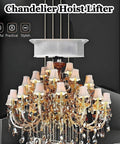 Smooth Electric Chandelier Lift With Remote Control showing stylish chandelier hoist lifter with multiple light shades.
