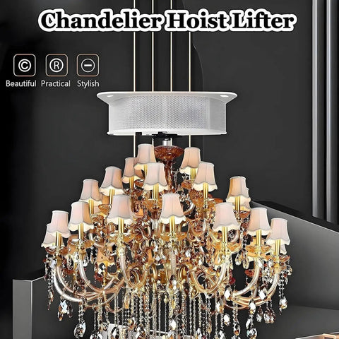 Smooth Electric Chandelier Lift With Remote Control showing stylish chandelier hoist lifter with multiple light shades.