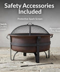 Cauldron Wood Burning Outdoor Fire Pit For Patio And Backyard Hangouts Round Steel Fire Bowl With Cover Removable Ash Pan Spark Screen And Poker Tool Dark Bronze 29 Inch Diameter