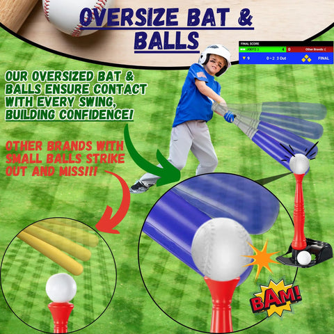 Child using Kids Tball Set With Tee Oversized Bat And Six Oversized Balls For Ages 3 To 5 And Toddlers Easy Hit Practice Outdoor Play