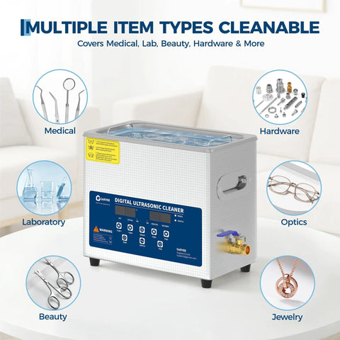 6L Heated Ultrasonic Cleaner Professional Grade 40Khz Digital Timer Heavy Duty Industrial Cleaning Machine, stainless steel for medical and lab use.