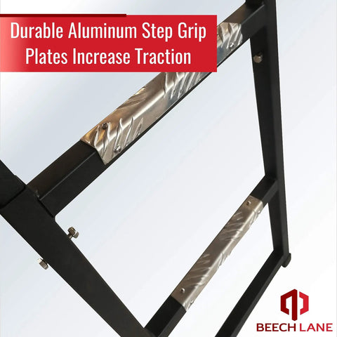 Tailgate Ladder For Pickup Trucks Universal Fit, Easy Install With Stainless Steel Self Drilling Screws, Durable Aluminum Step Grip Plates, And Sturdy Rubber Ladder Feet For Safe Bed Access close-up