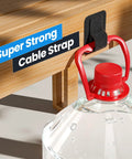 Under Desk Cable Management Kit With 20 Pairs Of 120x40mm Hook And Loop Ties Adjustable Organizer And Cable Hider Clips No More Cable Chaos In Your Home Office shown holding a large water jug with strong black cable strap.