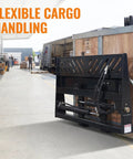 Rock Solid Hydraulic Adjustable Sliding Forks Designed For Your Skid Steer Loader Hauls Up To Two Ton Capacity Without Breaking A Sweat in use for cargo handling.