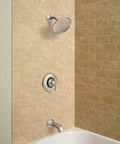 Wetherly Posi-Temp Tub And Shower System With Valve Included In Spot-Resist Brushed Nickel, 7-Inch Rain Showerhead, in tub view