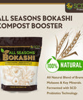 Dry Bokashi Bran Compost Starter For Kitchen And Outdoor Bins 2 Lbs Pack with bag and grain illustration