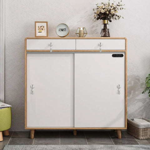 Solid Brass Cabinet Knobs With Polished Nickel Finish 2 Pack installed on modern white dresser in a home setting