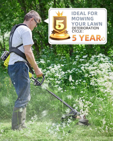 Man using Autofeed Weed Wacker String Replacement For Cordless Trimmers 0.065 Inch Refills in a garden