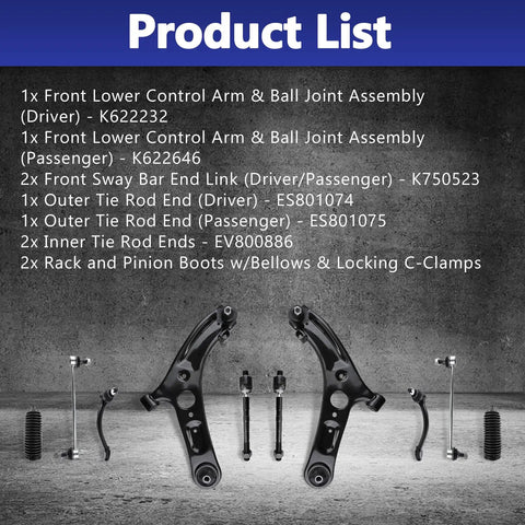 10 Piece Front Suspension Kit Beefed Up With Lower Ball Joints Sway Bar Tie Rod Bellows Replacement For Hyundai Elantra 2011 2016 And Veloster 2012 2017 Durable OEM Style Kit Fits Front End, showing all components.