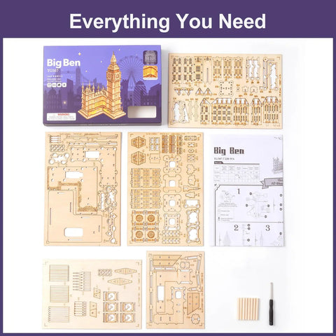 3D Wooden Puzzle Of Big Ben For Adults A Hands On Model Kit That Brings London Landmarks To Life Totally Epic Gift For Puzzle Nerds 14 Plus Hobby Builders, wooden pieces and instructions