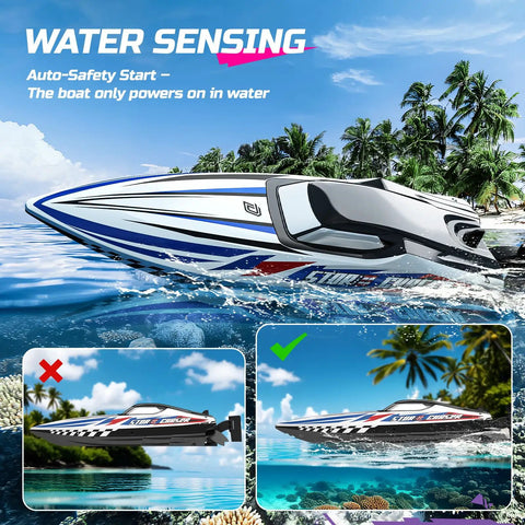 16 Inch Brushless RC Boat For Adults, Hobby Grade Racing Craft With 35 Plus KPH Speed, water sensing feature
