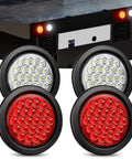 Badass 4 Inch Round LED Trailer Tail Lights Set of 4 with High Brightness Red and White SMD LEDs for Brake Turn Signal Reverse Functions