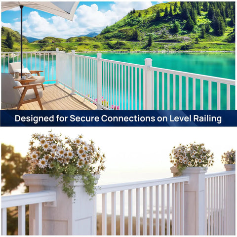 4 Pack Aluminum Deck Railing Brackets For A Fixed Railing System, White Outdoor Textured Powder Coat Finish, Durable Modular Rail Connectors For Decks, Porches, And Balconies, Rust Resistant, No Fuss Easy Install, Weather Resistant