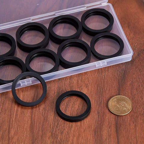 10 Pack Gas Can Spout Rubber Gasket Replacement For Fuel Pump Gasket Durable Tensile Rubber O Ring Seals Leak Proof And Flexible Rust And Corrosion Resistant Long Lasting Service Life Easy Fit black rubber gaskets in clear storage box with coin size reference