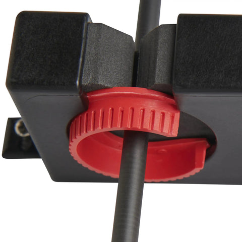 Close-up of Twist Lock Fishing Rod Rack for Wall Mount Stores Four Rods Black Finish With Soft Foam Grip Pads