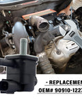 Plug And Play Purge Valve Solenoid For Cars Replacement OEM 9091012276 installed in engine, detailed view with wrench.