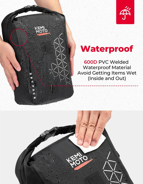 Close-up of 10L Fully Waterproof Front Fork Pannier Bag For Mountain Biking And EBikes Roll Top Front Rack Storage being wiped dry