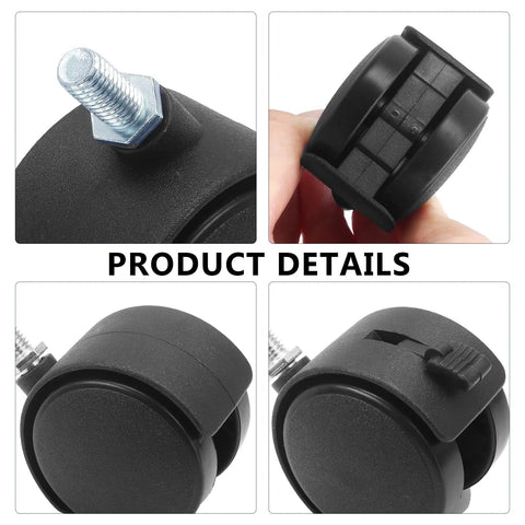 Close-up of the M8 threaded stem on a black 2-inch plastic caster wheel.
Brake-equipped black 2-inch caster wheel with mounting stem.
Front view of a black 2-inch nylon caster wheel with M8 threaded stem.
Angled view of a black 2-inch caster wheel showing brake option.
