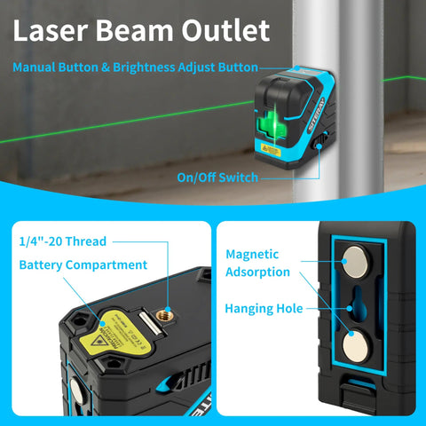 Self Leveling Laser Level With Tripod And Magnetic Base, 98.5ft Green Cross Line Laser For Tile, Picture Hanging, DIY And Home Improvement, Easy Brightness Adjustments, Includes AA Batteries And Carrying Pouch, Bang For Your Buck, magnetic mount