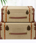 Stacked trunk cases with brown leather drawer pulls set of 2 with mounting screws, showing durability and vintage style.