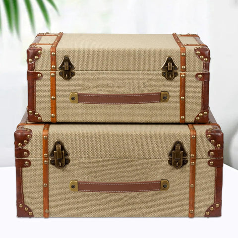 Stacked trunk cases with brown leather drawer pulls set of 2 with mounting screws, showing durability and vintage style.