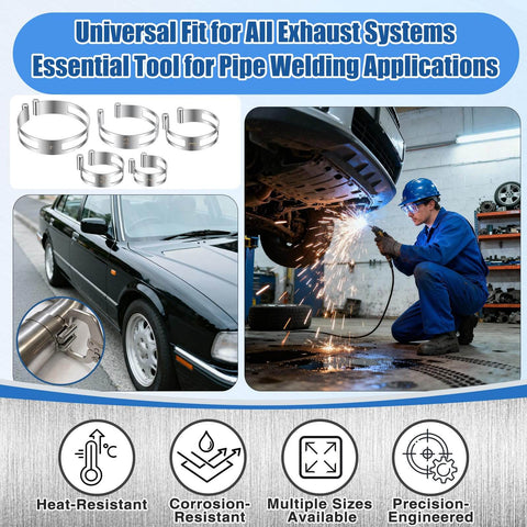 Exhaust Pipe Tacking Band Kit Five Stainless Steel Clamp On Clamps For Tig Welding Fabrication And Pipe Repair Sizes 2 Inch To 4 Inch