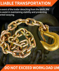 Two Pack Three Eighths Inch By Thirty Five Inch Grade 70 Trailer Safety Chain with Clevis Grab Hook, securing heavy cargo