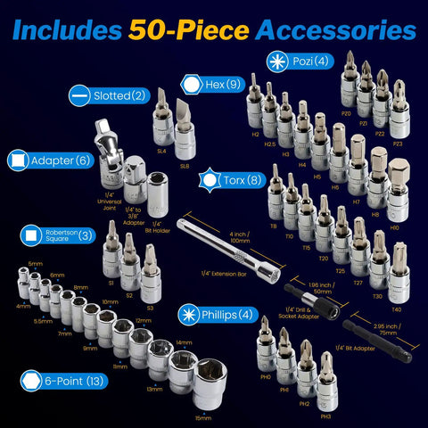 Bike Torque Wrench Set One Quarter Inch Drive With 72-Tooth Dual Direction Click Mechanism 1-25 Nm 50-piece accessories