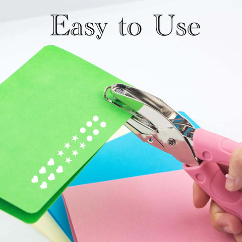 Star Shaped Handheld Paper Hole Punch With Soft Grip Pink Silicone Cover showing use on colorful paper for crafts