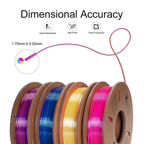 Tri Color Silk PLA 3D Printer Filament Bundle 1.75mm Color Changing Silk PLA Multicolor Filament Pack With Four 250g Spools
