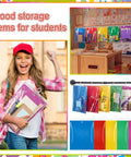 30 Piece Hanging Book Storage Bags With Hooks Clear Book Buddies for Students in Red, Yellow, Blue, Green, Purple displayed in classroom.