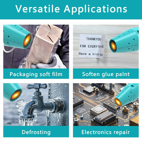 Mini 300W Heat Gun For Shrink Tubing And DIY Crafts With Reflector Nozzle A Versatile Shrink Wrap Gun Tool For Packaging PVC Drying Paint And Clay Green used for packaging, softening glue, defrosting, and electronics repair.