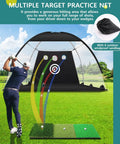 Golfer using Backyard Driving Practice Net 10x7 Ft With Tri Turf Mat For Indoor Or Outdoor Golf Training with target pockets