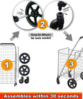 Assembly steps for Foldable Grocery Cart On Wheels Lightweight Yet Heavy Duty Shopping Cart With Rolling Swivel Wheels Easy Fold Design