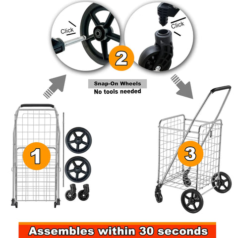 Assembly steps for Foldable Grocery Cart On Wheels Lightweight Yet Heavy Duty Shopping Cart With Rolling Swivel Wheels Easy Fold Design