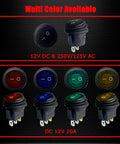 Waterproof Round Rocker Switches On Off 12V DC 20A And 125V And 250V AC SPST multi-color set with black casing