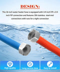 36 Inch Flexible Stainless Steel Corrugated Water Heater Connector With Three Quarter FIP Ends Hot and Cold Red Blue Coding